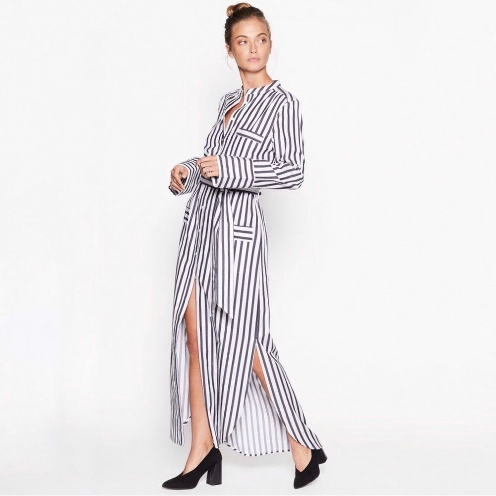 NWT Equipment Britten Maxi Shirt Dress in Black White Size XS